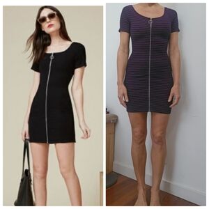 Reformation Rania  90s  grunge striped o ring  y2k zipper striped dress  xs Xxs